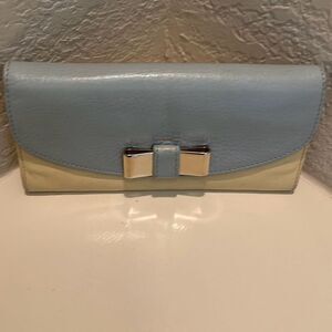 Chloe Calfskin Lily Continental Long Wallet Colorblock Blue Cream And Silver Bow